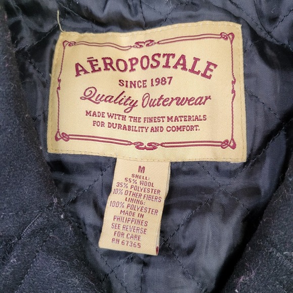 Aeropostale Pea Coat Ladies Medium Black Button Wool‎ Blend Outdoors Womens - Picture 3 of 8